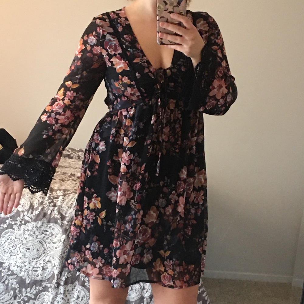 Xhilaration black base dress with floral pattern